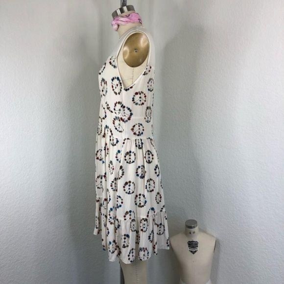 Sandro Replay Printed Silk Dress in Ecru Peace Sig - Picture 6 of 10